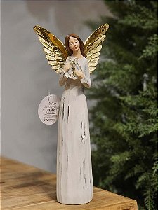 ANJO EM RESINA ASA DETALHADA COM HARPA 38CM