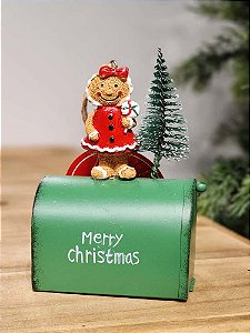 PENDENTE CAIXA DE CORREIO VERDE COM GINGERBREAD 12CM