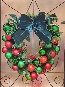 GUIRLANDA DECORADA BOLAS VERMELHO E VERDE