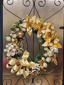 GUIRLANDA DECORADA DOURADA COM LED A PILHA 65CM