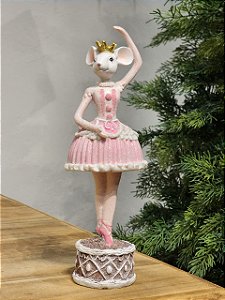 RATINHO EM RESINA ROSA 25CM