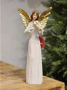 ANJO EM RESINA ASA DETALHADA COM VIOLINO 38CM