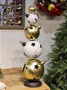 GUIZOS EMPILHADOS EM METAL DOURADO E BRANCO 81CM