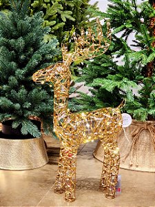 RENA EM PÉ ARAMADA DOURADA COM LED A PILHA 66,5CM