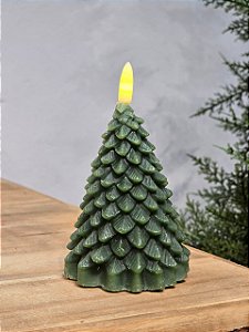 VELA EM CERA COM LED ÁRVORE VERDE 13,5CM
