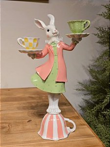 COELHA PORTA VELAS COM XÍCARAS 40CM