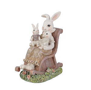 COELHA COM FILHOTES NA CADEIRA DE BALANÇO 23CM - PRÉ VENDA 2026