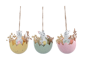 PENDENTE COELHOS NO OVO 9CM COM 3 UNIDADES - PRÉ VENDA 2026