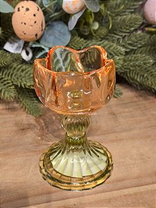 CASTIÇAL EM VIDRO FLOR ROSA 13CM