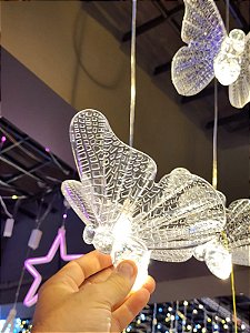 PENDENTE BORBOLETAS DE CRISTAL 10 CRISTAIS WARM 18CM BIVOLT - PRÉ VENDA 2026