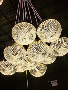 PENDENTE BOLAS DE CRISTAL 10 BOLAS WARM 12CM BIVOLT - PRÉ VENDA 2026