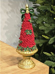 ÁRVORE VERMELHA COM LAÇO VERDE 34CM