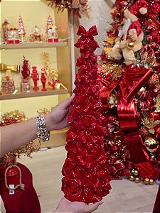 ÁRVORE DE LAÇOS VERMELHO EM RESINA 48,5CM - PRÉ VENDA 2026