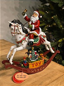 PAPAI NOEL NO CAVALO EM RESINA SUPER LUXO 21CM