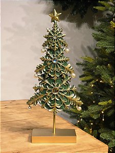 ÁRVORE EM RESINA COM PEROLAS VERDE E DOURADO 48CM