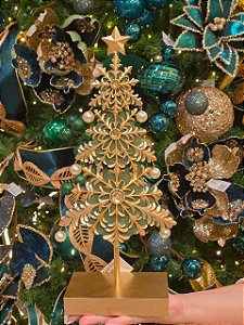 ÁRVORE EM RESINA COM PEROLAS VERDE E DOURADO 48CM - PRÉ VENDA 2026