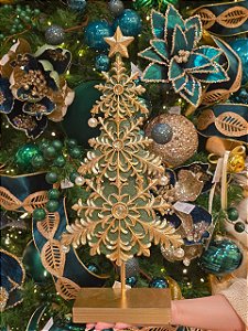 ÁRVORE EM RESINA COM PEROLAS VERDE E DOURADO 37,5CM - PRÉ VENDA 2026