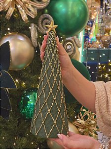 ÁRVORE EM RESINA VERDE EDOURADO 30CM - PRÉ VENDA 2026