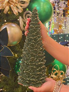 ÁRVORE EM RESINA VERDE EDOURADO 31,5CM - PRÉ VENDA 2026