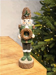 SOLDADO QUEBRA NOZES VERDE RÚSTICO COM GUIRLANDA 31CM