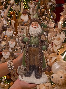 PAPAI NOEL VERDE RÚSTICO EM RESINA 32CM - PRÉ VENDA 2026