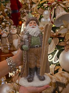 PAPAI NOEL VERDE RÚSTICO EM RESINA 32CM - PRÉ VENDA 2026