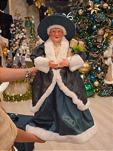 MAMÃE NOEL EM PÉ LUXO VERDE PROFUNDO E DOURADO 60CM - PRÉ VENDA 2026