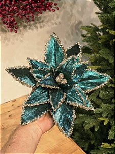 FLOR BICO DE PAPAGAIO VERDE COM GLITTER CHAMPANHE 25CM