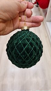 BOLA DE VIDRO VERDE COM VELUDO 10CM - PRÉ VENDA 2026