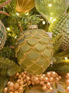 ORNAMENTO PINHA DE VIDRO VERDE 9CM - PRÉ VENDA 2026