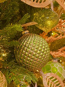BOLA DE VIDRO VERDE TRABALHADA 10CM - PRÉ VENDA 2026