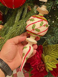 ORNAMENTO DE VIDRO BRANCO DECORADO 24CM - PRÉ VENDA 2026