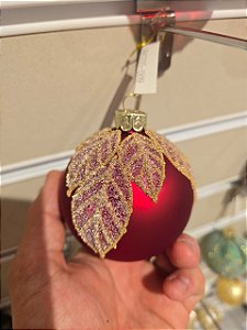 BOLA DE VIDRO VERMELHA COM DOURADO 8CM - PRÉ VENDA 2026