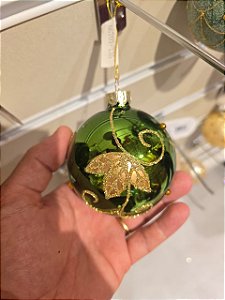 BOLA DE VIDRO VERDE COM DOURADO 8CM - PRÉ VENDA 2026