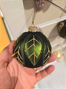 BOLA DE VIDRO VERDE COM DOURADO 8CM - PRÉ VENDA 2026