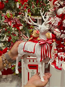 RENA EM PÉ BRANCA COM LAÇO EM RESINA 35CM - PRÉ VENDA 2026