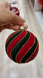 BOLA DE VIDRO VELUDO VERDE E VERMELHO 10CM - PRÉ VENDA 2026