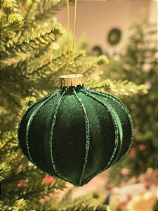 ORNAMENTO DE VIDRO VELUDO VERDE 9,5CM