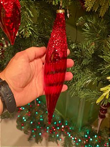 ORNAMENTO GOTA DE VIDRO VERMELHO TRANSPARENTE 25CM - PRÉ VENDA 2026