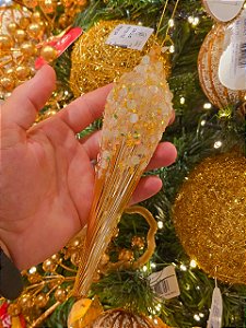 ORNAMENTO GOTA DE VIDRO DOURADO 20CM - PRÉ VENDA 2026