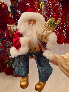 PAPAI NOEL SENTADO CLÁSSICO VERMELHO E VERDE 45CM - PRÉ VENDA 2026
