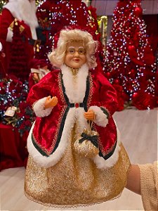 MAMÃE NOEL EM PÉ CLÁSSICA VERMELHA, VERDE E DOURADA 40CM - PRÉ VENDA 2026