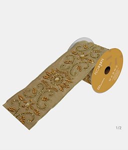FITA SUPER LUXO DOURADA COM PEDRAS 4,57CM