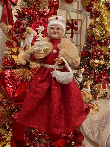 MAMÃE NOEL EM PÉ VERMELHA E DOURADA 60CM - PRÉ VENDA 2026