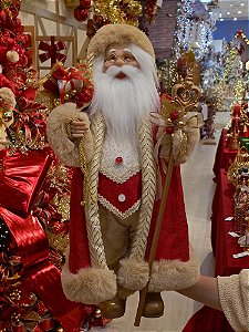 PAPAI NOEL EM PÉ VERMELHO E DOURADO 60CM - PRÉ VENDA 2026