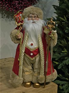 PAPAI NOEL EM PÉ VERMELHO E DOURADO 60CM