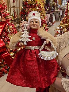 MAMÃE NOEL EM PÉ VERMELHA E DOURADA 45CM - PRÉ VENDA 2026