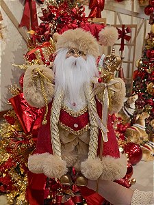 PAPAI NOEL EM PÉ VERMELHO E DOURADO 45CM - PRÉ VENDA 2026