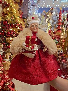 MAMÃE NOEL EM PÉ VERMELHA E DOURADA 30CM - PRÉ VENDA 2026