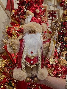 PAPAI NOEL EM PÉ VERMELHO E DOURADO 30CM - PRÉ VENDA 2026